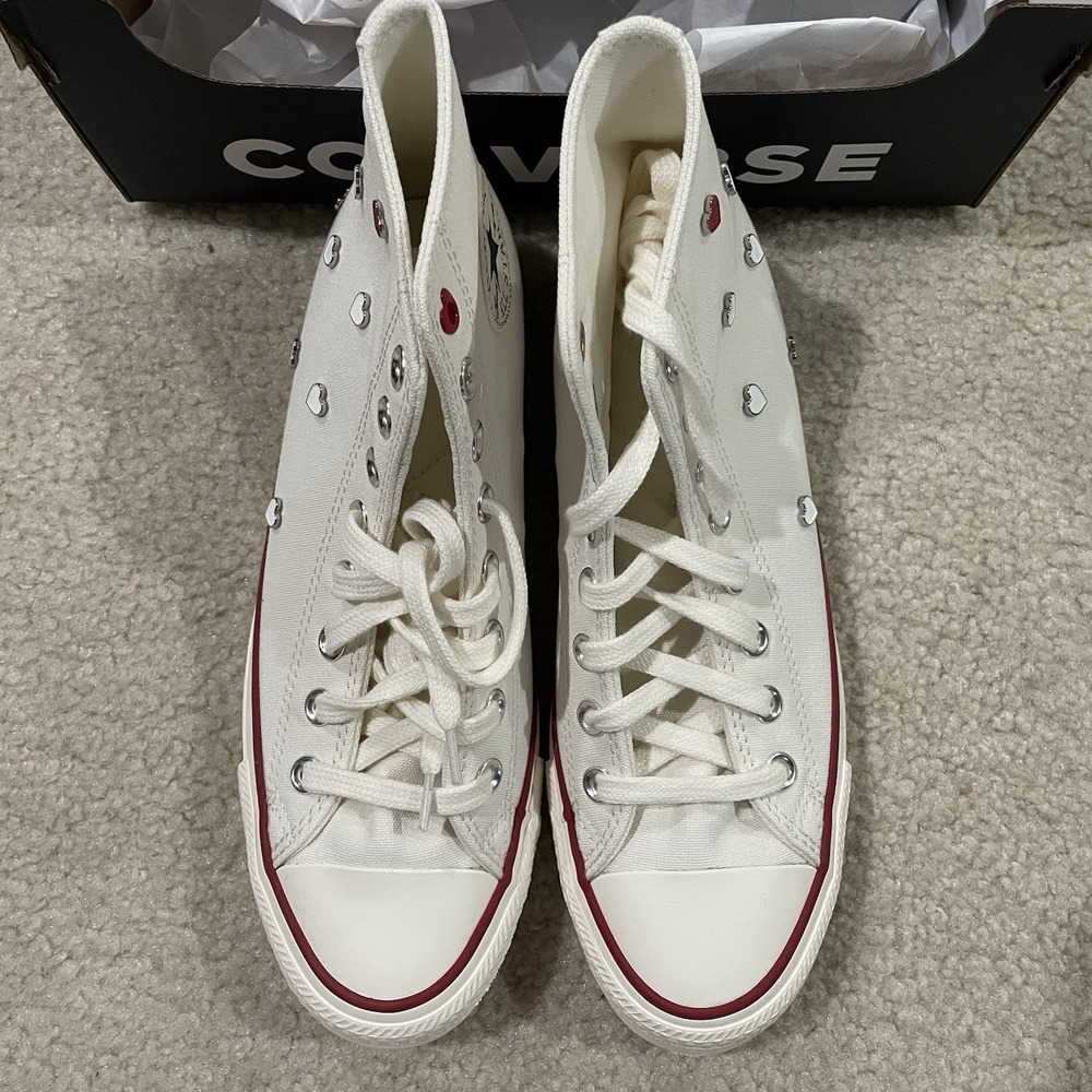 Converse Chuck Taylor High Top Canvas Heart Theme Vintage White Women Size 7 NWB